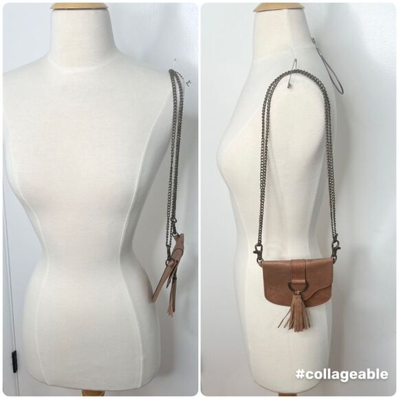 H&M L.O.G.G. Tan Leather Mini Crossbody Bag Minimalist Purse Concert Festival - Picture 3 of 9